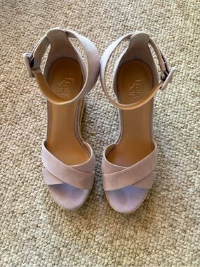 Franco Sarto Purple Suede Ankle-Strap Wedge Sandals